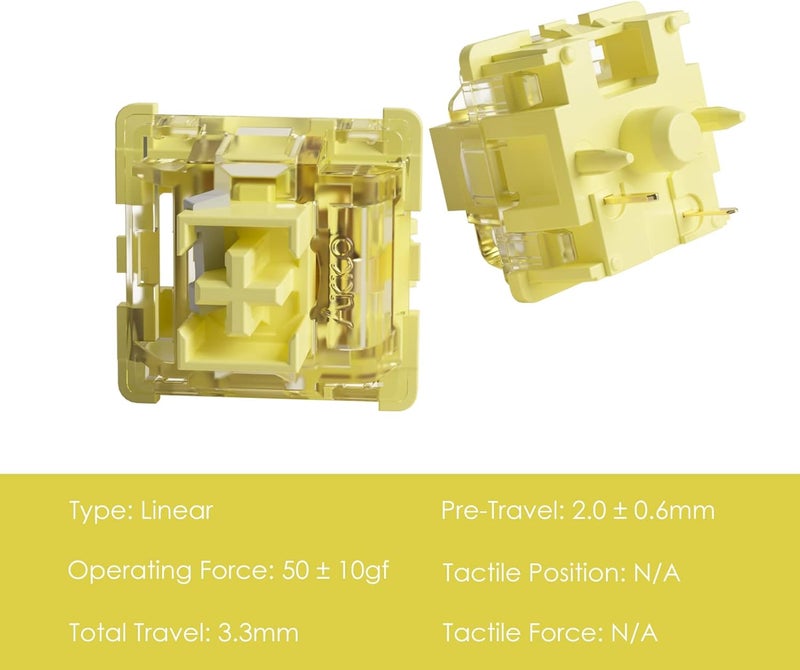 AKKO مفتاح V3 كريمي أصفر احترافي مع عمود مقاوم للغبار للوحة مفاتيح الألعاب الميكانيكية، مفاتيح خطية 5 دبابيس 50gf (45 قطعة) - Image 2